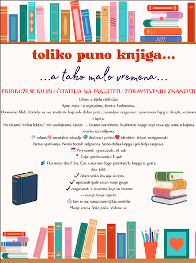 Poziv studentima: Pridružite se Klubu čitatelja Fakulteta zdravstvenih znanosti