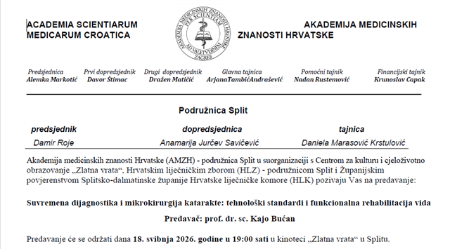 Predavanje: Suvremena dijagnostika i mikrokirurgija katarakte – tehnološki standardi i funkcionalna rehabilitacija vida
