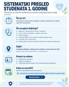 Obavijest o sistematskom pregledu studenata prve godine studija u redovitom statusu